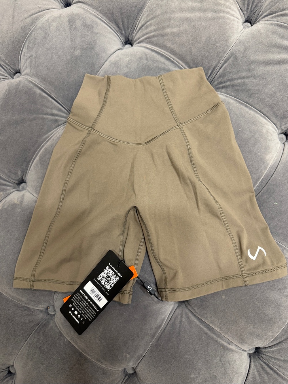TLF Women’s High-Rise Bike Shorts in Taupe — Performance Stretch